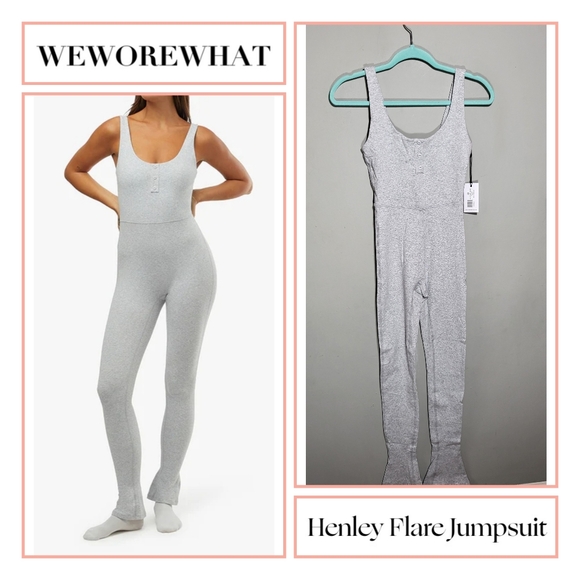 NWT WEWOREWHAT Henley Flare Jumpsuit XSmall Body Suit Kick Flare Heather Gray